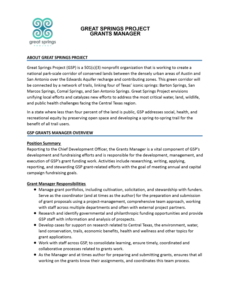 GSP Grants Manager Position Description page 1