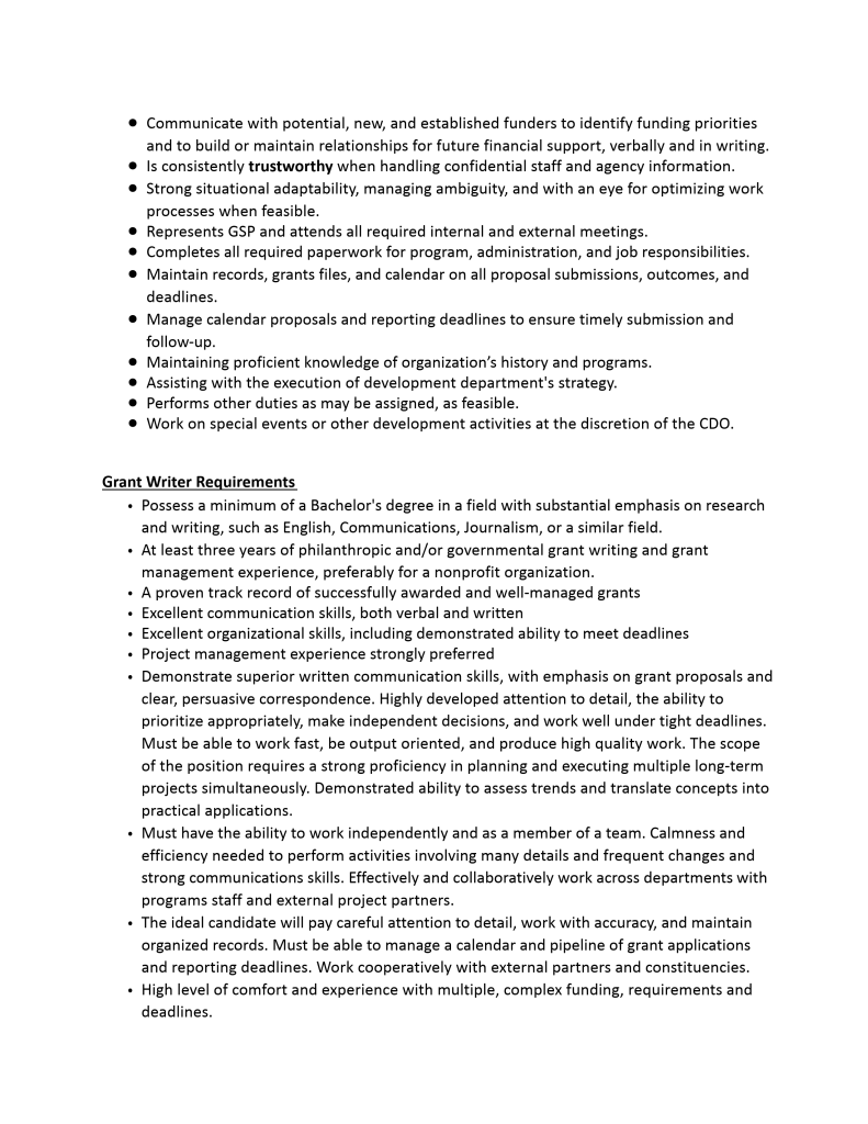 GSP Grants Manager Position Description page 2